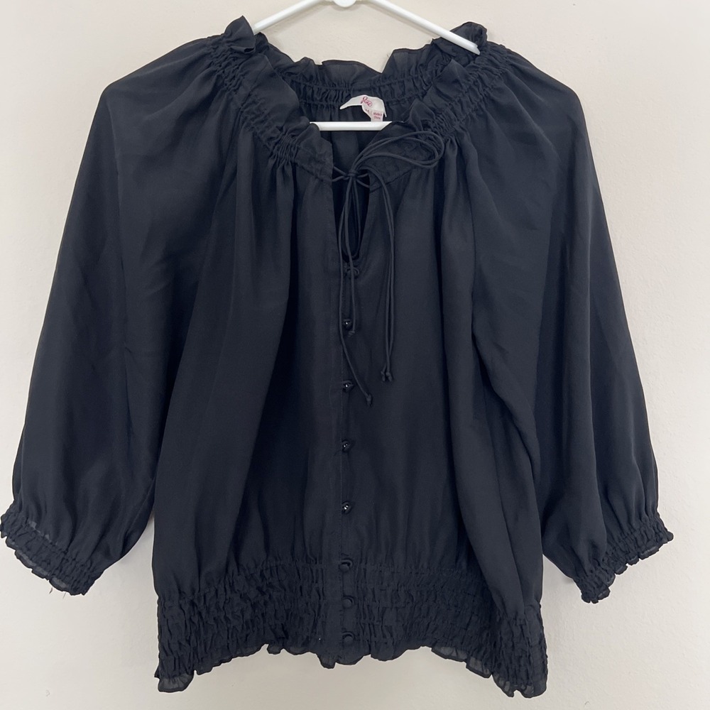 joie shirt women size medium‎ Black  Sheer Tie Button Up Boho Sheer